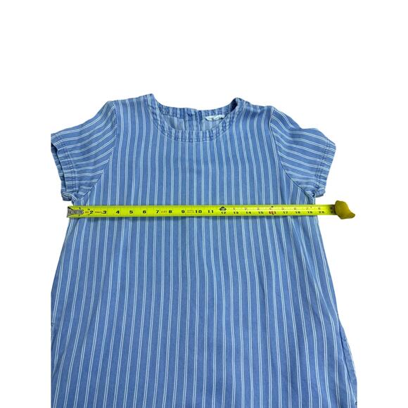 Blu Pepper Blue White Striped Button Back Dress L Short Sleeve Casual Shift - Picture 5 of 6